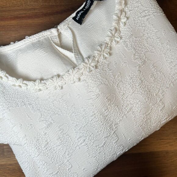 Karl Lagerfeld Paris Cream Floral Peasant Blouse Floral Embroidery Women's Small - Picture 6 of 6